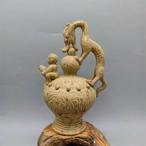  Bình Rồng xưa đắp nổi men già nung củi BKCECN-9538 