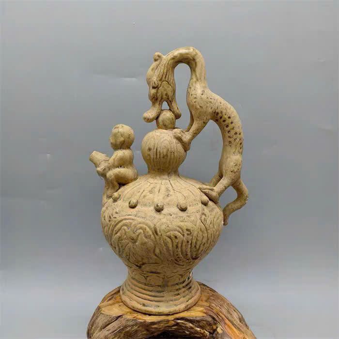  Bình Rồng xưa đắp nổi men già nung củi BKCECN-9538 