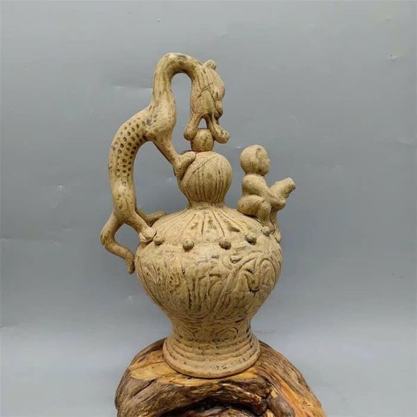  Bình Rồng xưa đắp nổi men già nung củi BKCECN-9538 