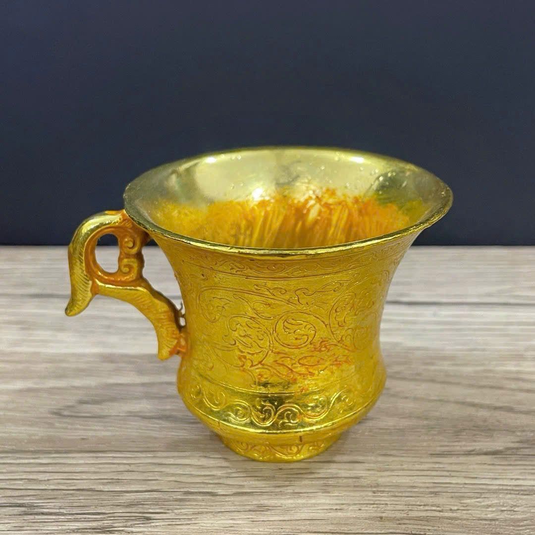  Chén đồng hoa mai đồng xưa sưu tầm dát vàng BKMECN-9518 