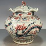  Hũ Lá Sen Rồng men già nung củi BKCECN-9556 