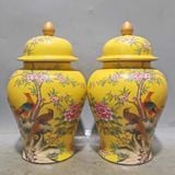  Cặp choe Chim Trĩ Hoa Đào đón Xuân men Vàng Hoàng Kim sưu tầm BKCECN-9596 