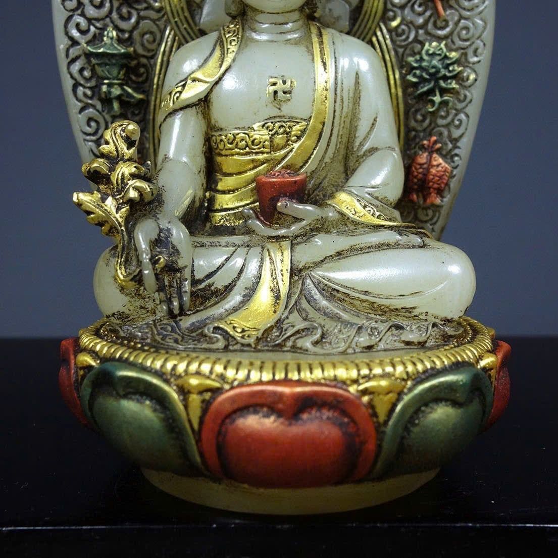  Tượng Phật A Di Đà tọa sen sau trạm khắc Bát Bửu BKSTCN-9502 