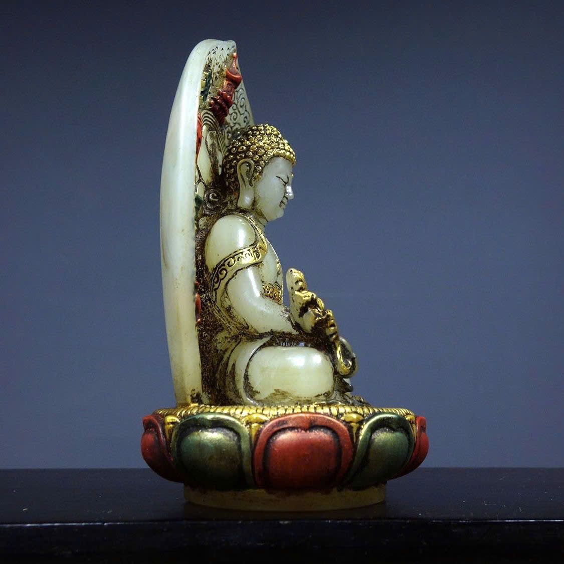  Tượng Phật A Di Đà tọa sen sau trạm khắc Bát Bửu BKSTCN-9502 