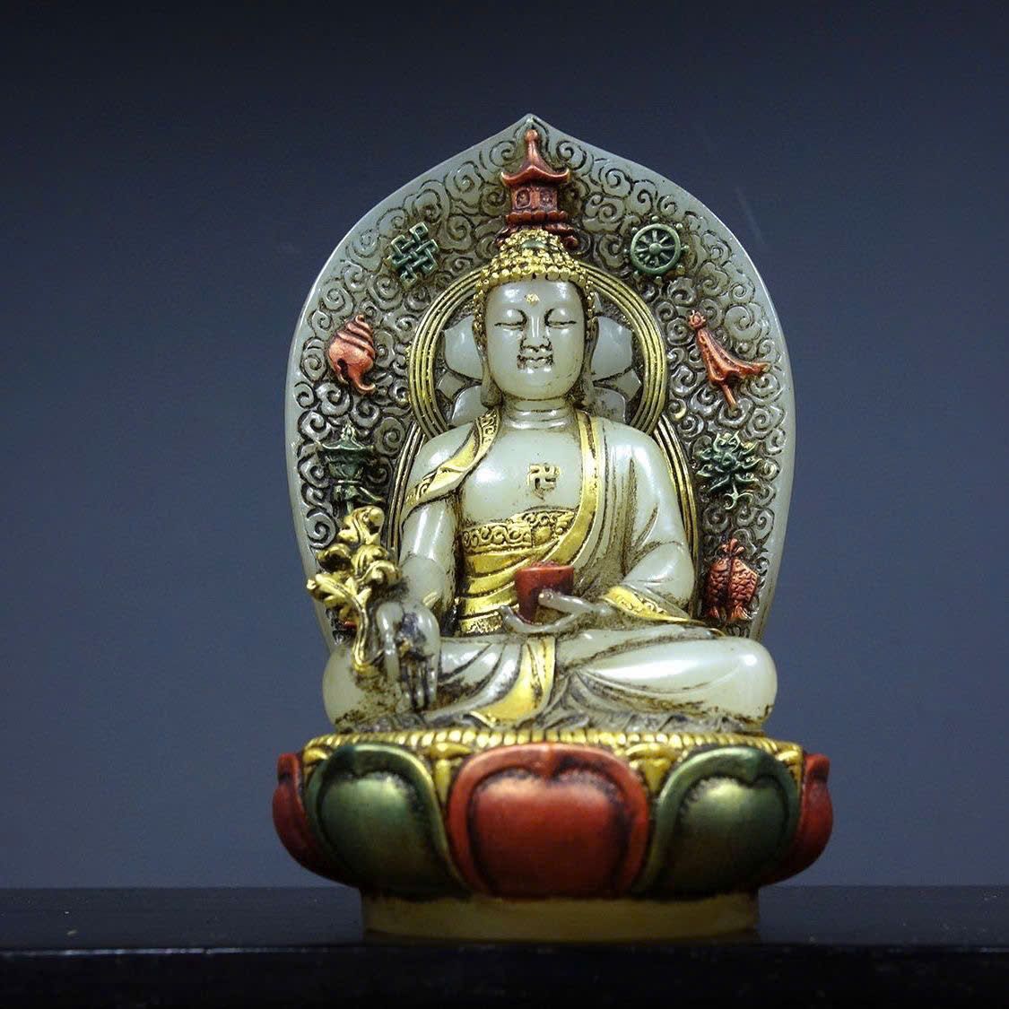  Tượng Phật A Di Đà tọa sen sau trạm khắc Bát Bửu BKSTCN-9502 