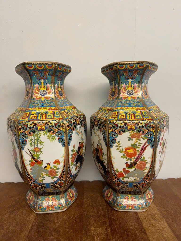  Cặp Bình Pháp Lam Lục Giác Hoa Điểu Tứ Thời BKCECN-9653 