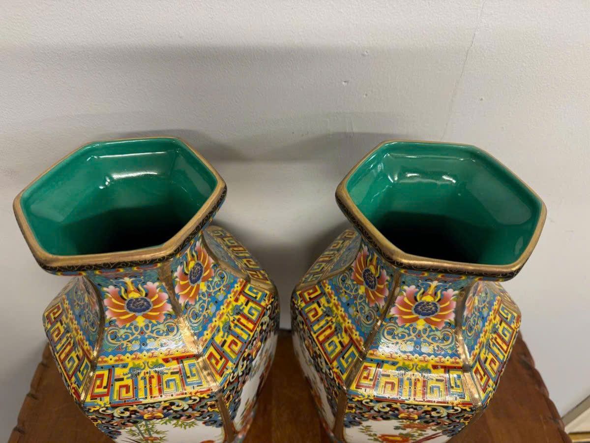  Cặp Bình Pháp Lam Lục Giác Hoa Điểu Tứ Thời BKCECN-9653 