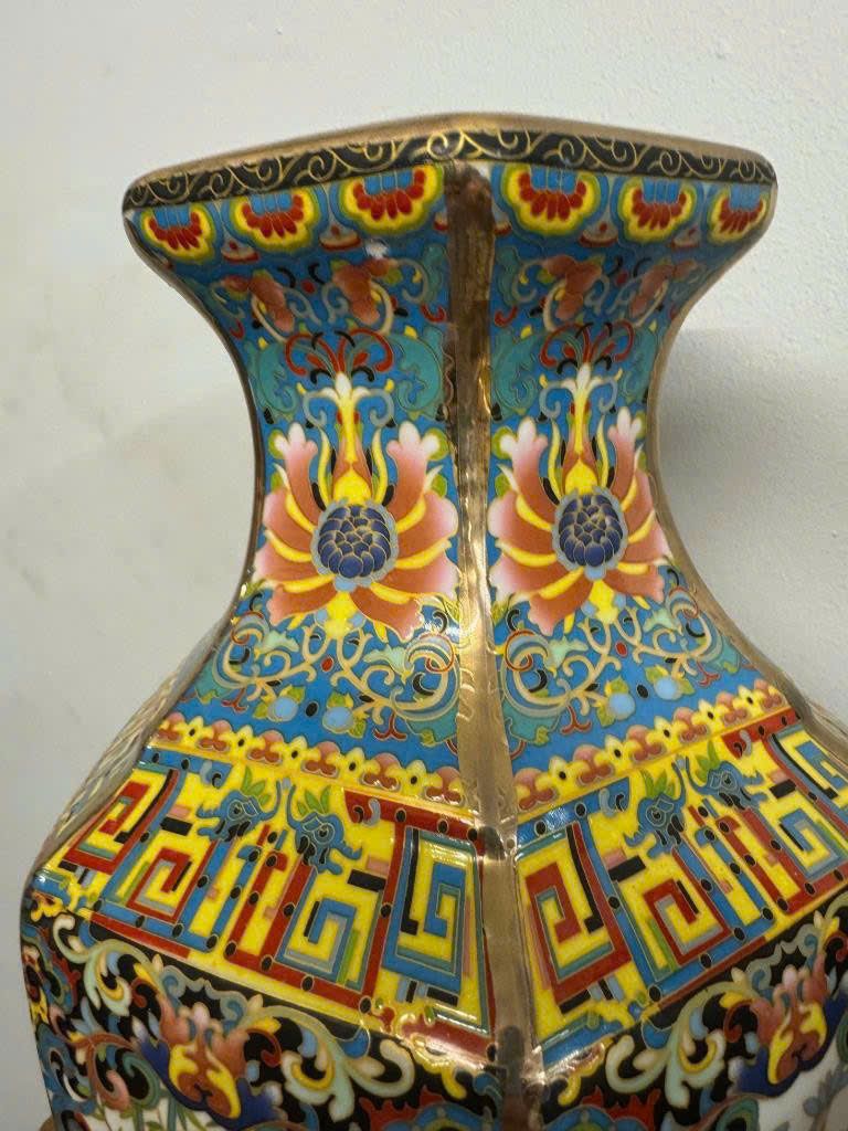  Cặp Bình Pháp Lam Lục Giác Hoa Điểu Tứ Thời BKCECN-9653 