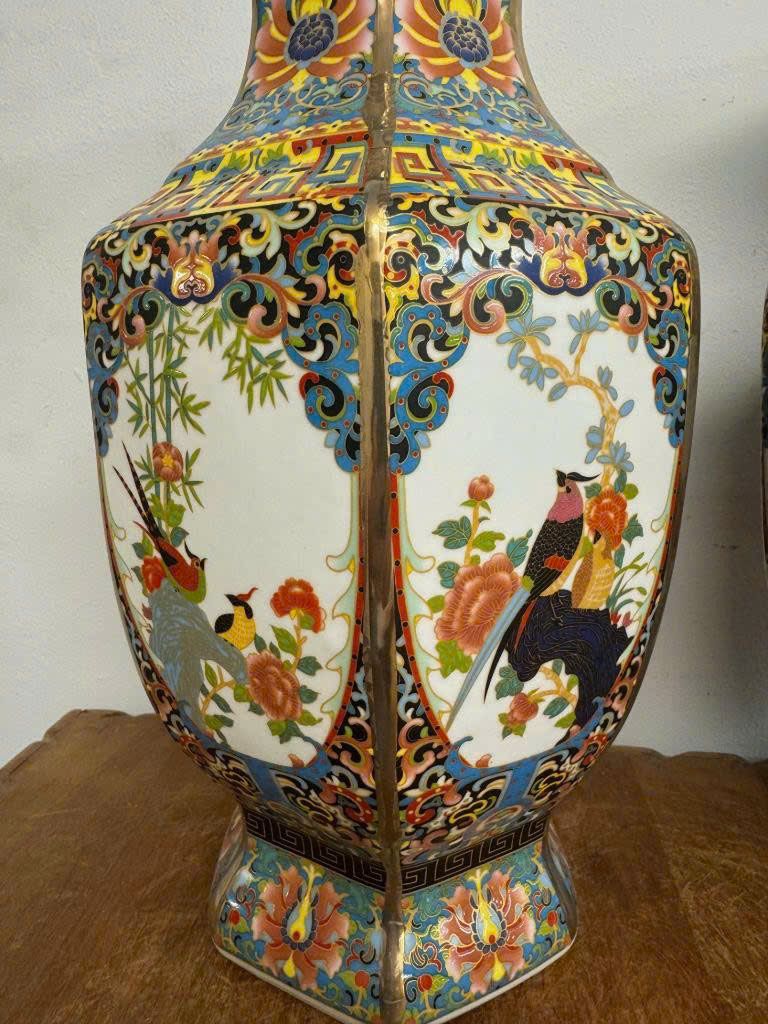  Cặp Bình Pháp Lam Lục Giác Hoa Điểu Tứ Thời BKCECN-9653 