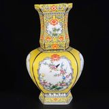  Bình men vàng bốn mặt mở cửa sổ bình hoa chim sưu tầm BKCECN-9657 