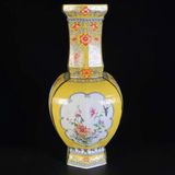  Bình men vàng bốn mặt mở cửa sổ bình hoa chim sưu tầm BKCECN-9657 