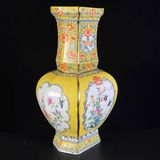  Bình men vàng bốn mặt mở cửa sổ bình hoa chim sưu tầm BKCECN-9657 