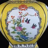  Bình men vàng bốn mặt mở cửa sổ bình hoa chim sưu tầm BKCECN-9657 