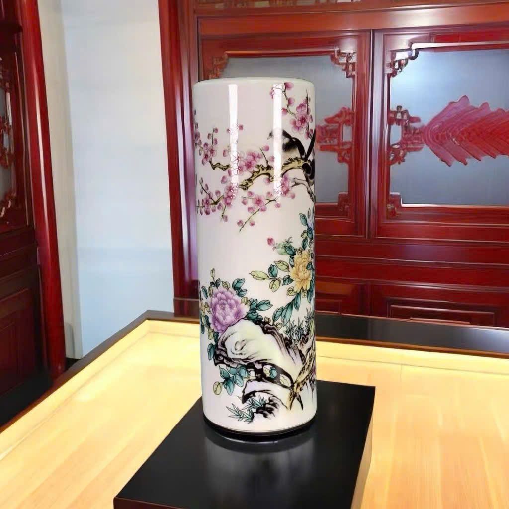  Ống đựng nhang Uyên Ương hoa đào đón xuân sưu tầm BKCECN-9665 