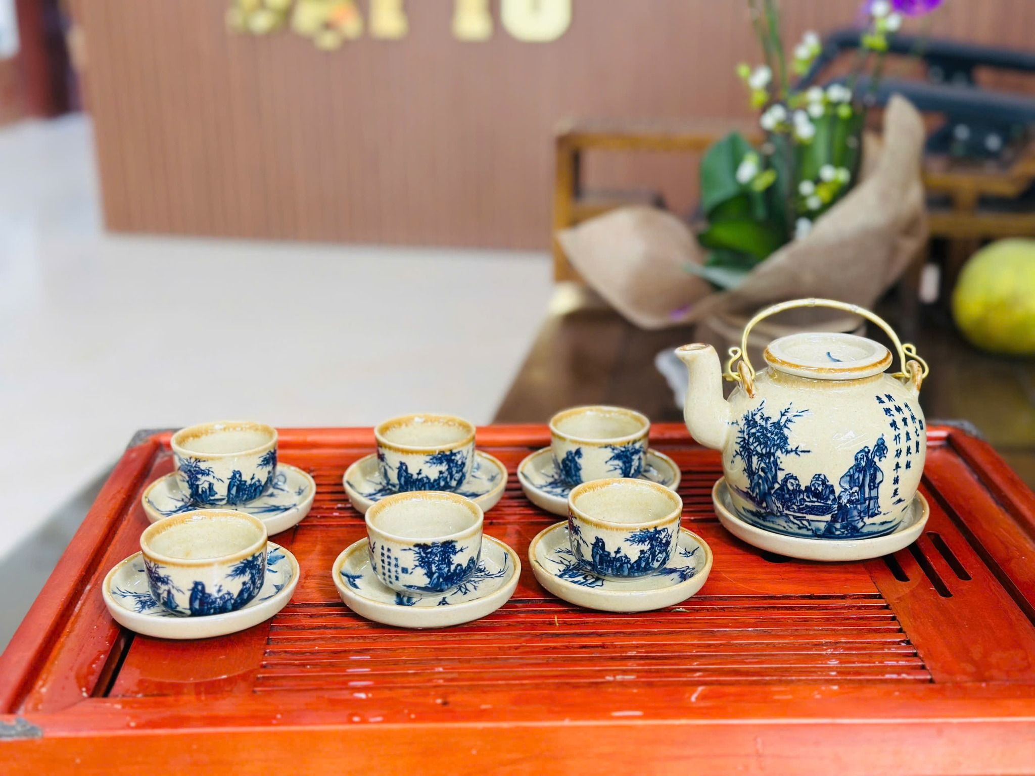  Bộ ấm chén lõm men mật ong BKCECN-9716 