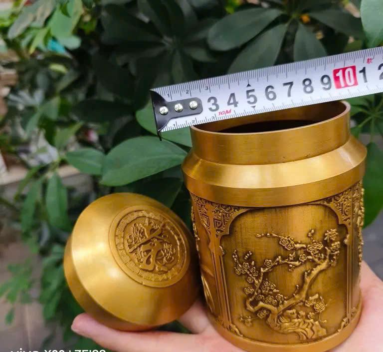  Hũ trà đồng vàng Tứ Quý BKMECN-9553 