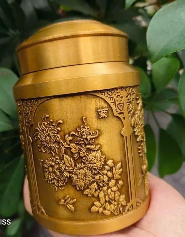  Hũ trà đồng vàng Tứ Quý BKMECN-9553 