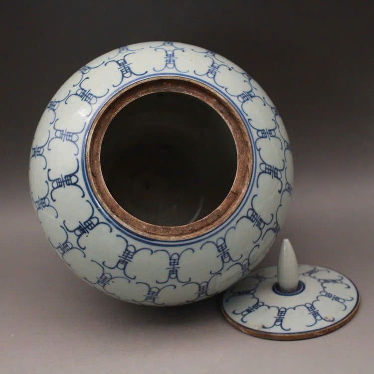  Hũ dưa hấu men xanh vẽ tay họa tiết chữ Thọ BKCECN-9742 