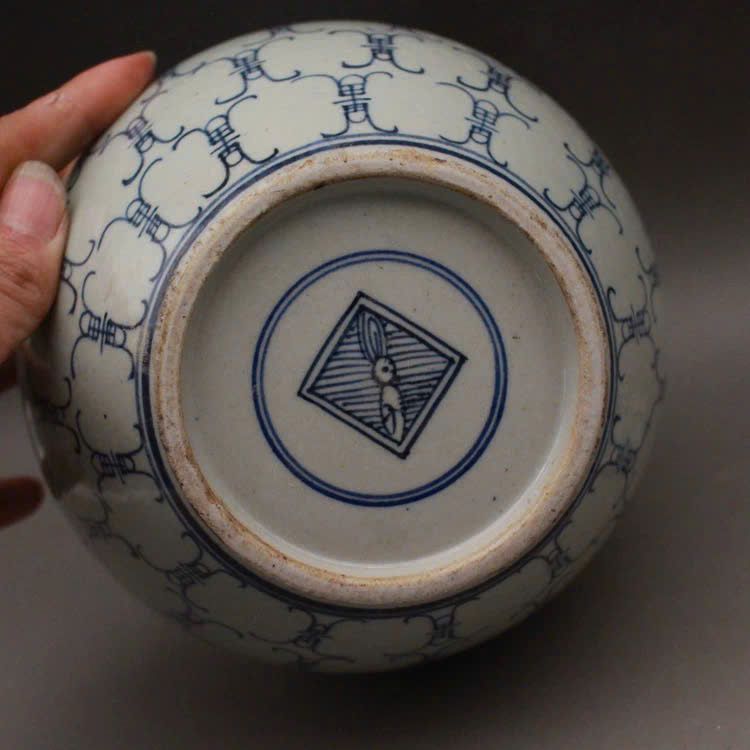  Hũ dưa hấu men xanh vẽ tay họa tiết chữ Thọ BKCECN-9742 