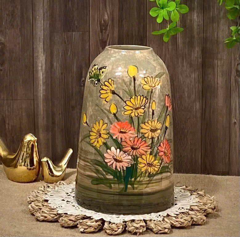  Bình gốm cắm hoa dáng chuông họa tiết hoa cúc gốm sứ Bát Tràng BKCECN-10170 