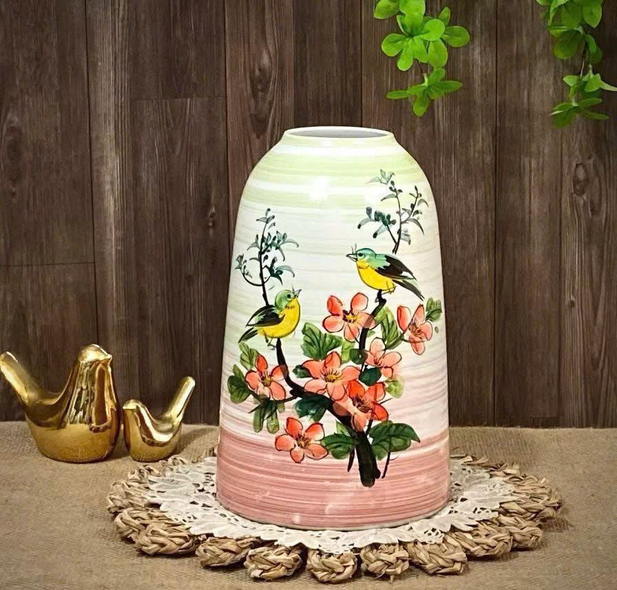  Bình gốm cắm hoa dáng chuông họa tiết cành đào Bát Tràng BKCECN-10171 