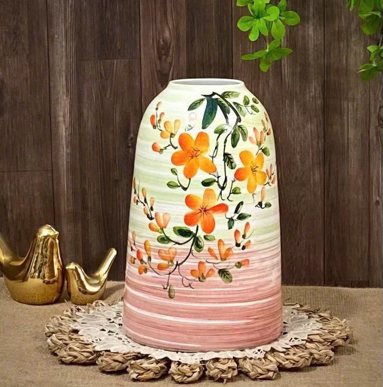  Lọ cắm hoa dáng chuông Bát Tràng họa tiết hoa vàng BKCECN-10174 