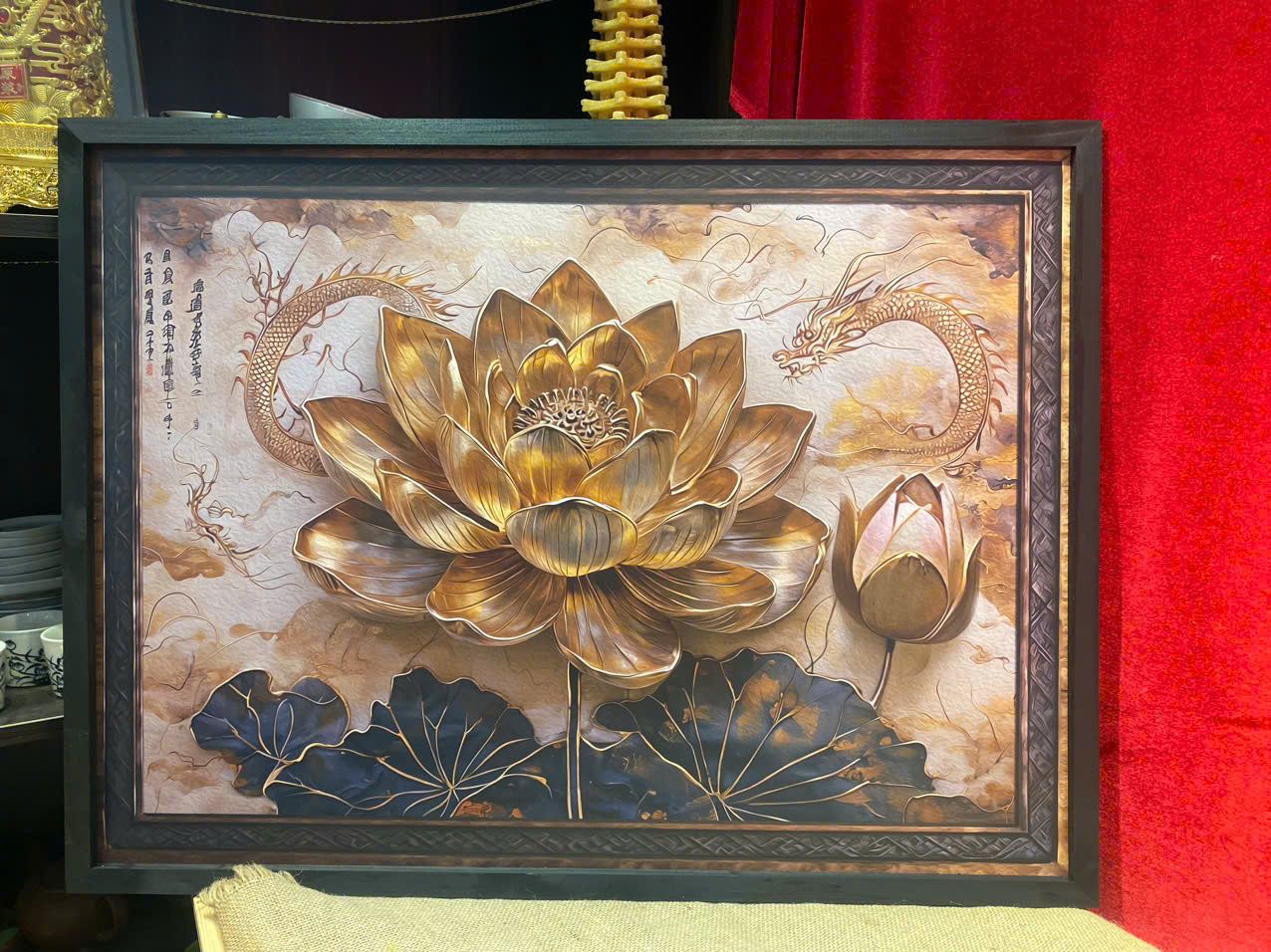  Tranh gỗ Liên Hoa Ẩn Long uốn lượn nghệ thuật sưu tầm BKWOCN-9222 