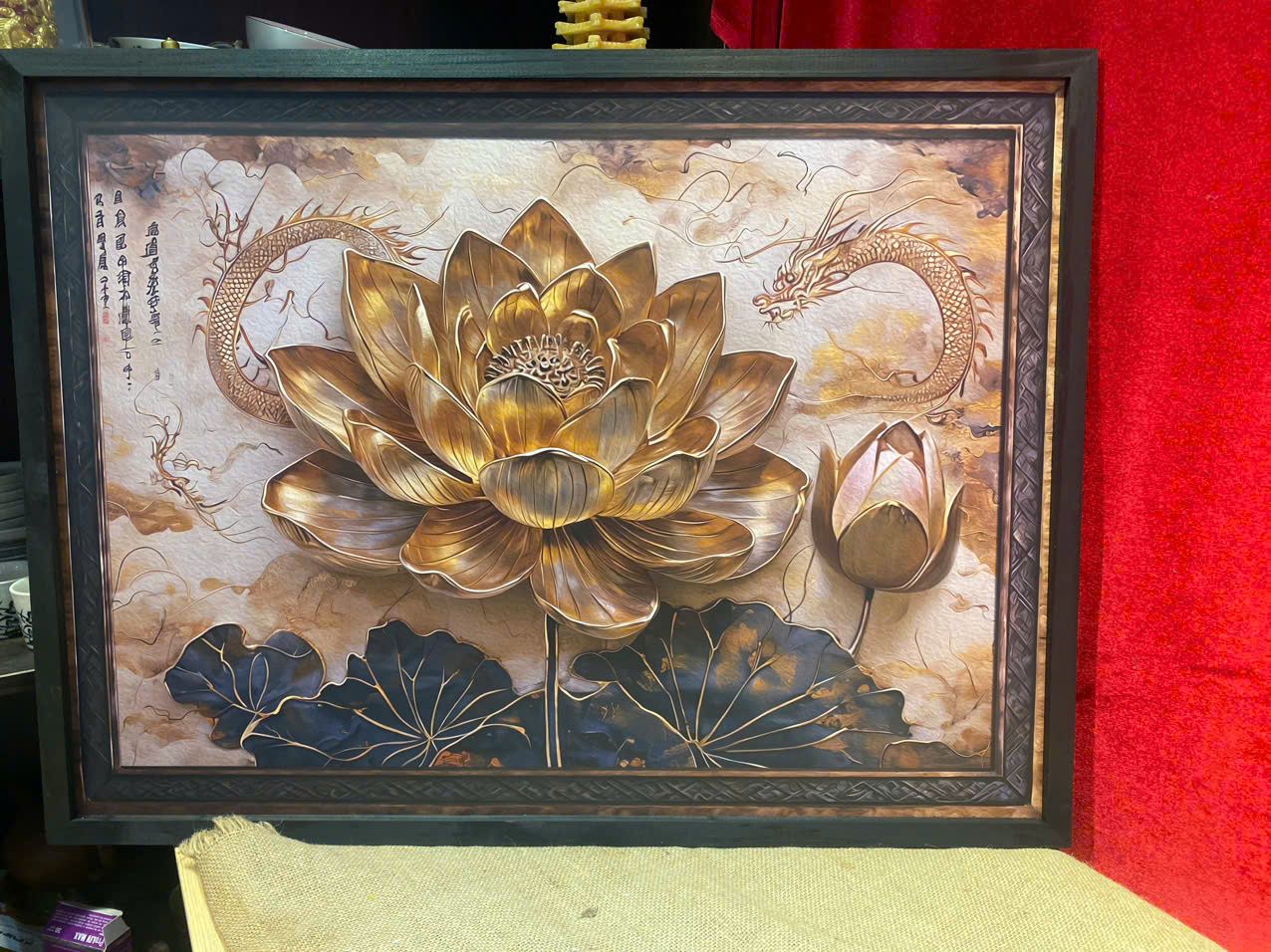  Tranh gỗ Liên Hoa Ẩn Long uốn lượn nghệ thuật sưu tầm BKWOCN-9222 