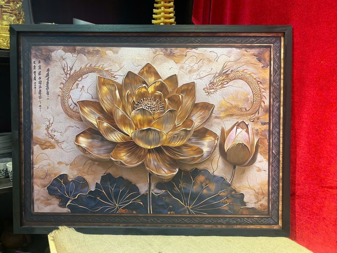  Tranh gỗ Liên Hoa Ẩn Long uốn lượn nghệ thuật sưu tầm BKWOCN-9222 