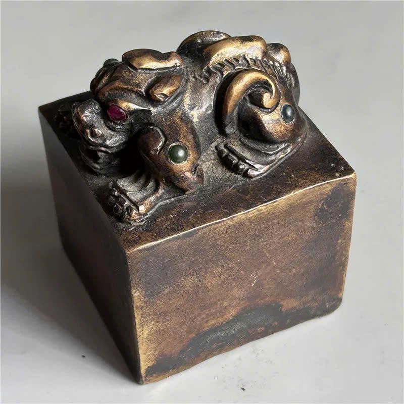  Ấn Sư Tử đồng xưa khảm ngọc BKMECN-9612 