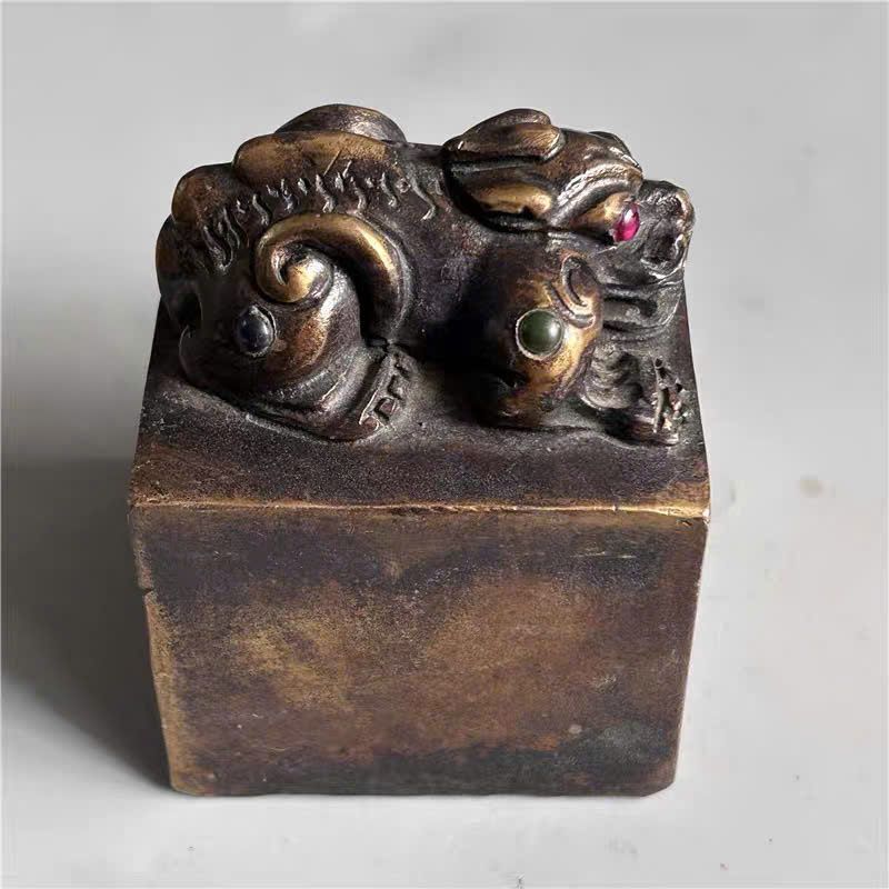  Ấn Sư Tử đồng xưa khảm ngọc BKMECN-9612 