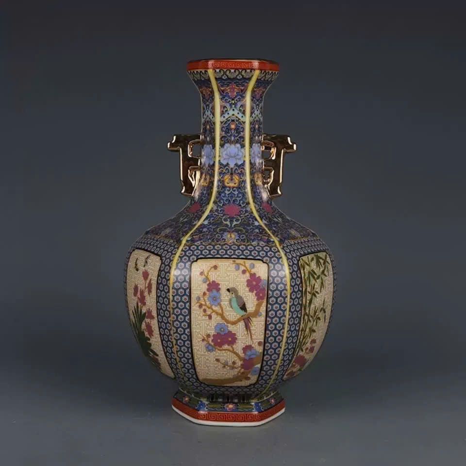  Bình Pháp Lam hoa điểu sưu tầm BKCECN-9883 