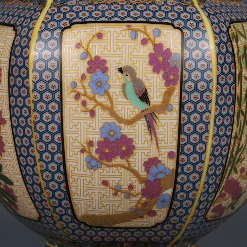  Bình Pháp Lam hoa điểu sưu tầm BKCECN-9883 