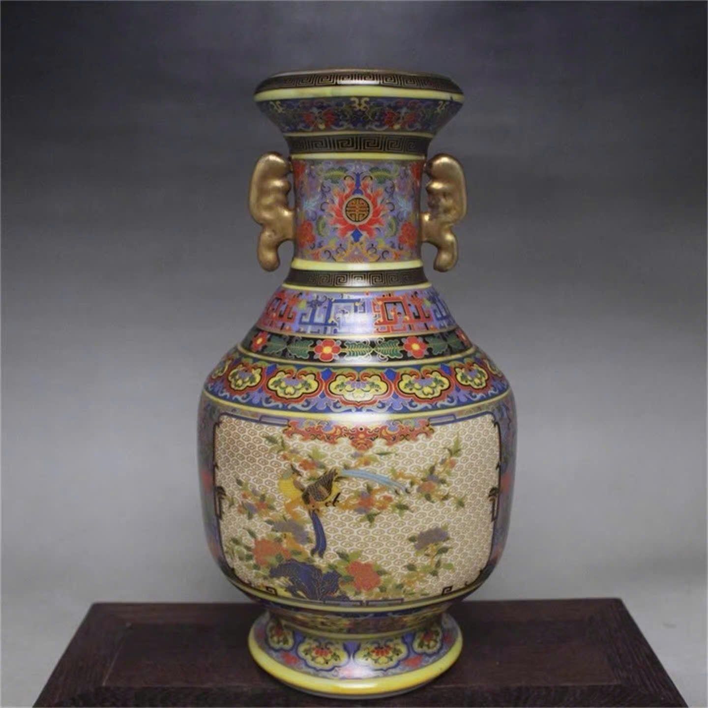  Bình Pháp Lam hoa điểu sưu tầm BKCECN-9884 