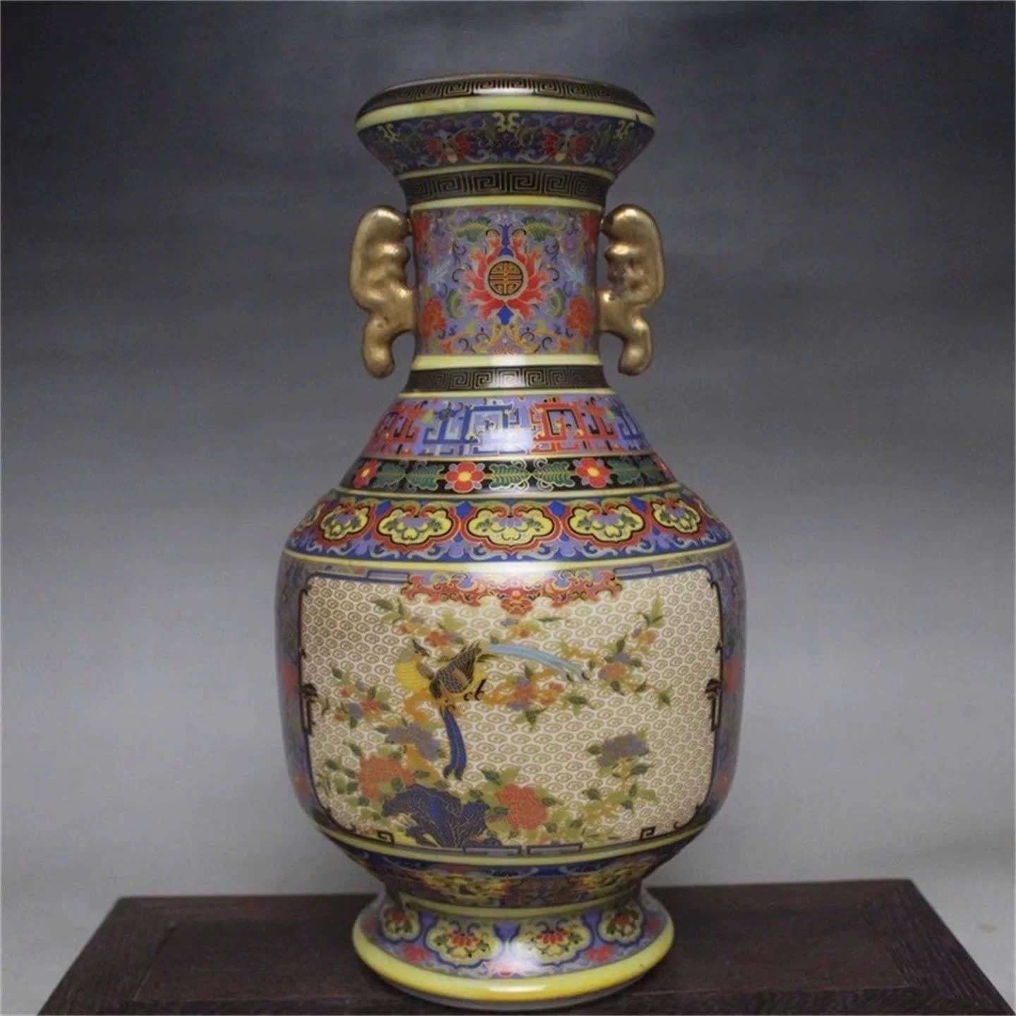  Bình Pháp Lam hoa điểu sưu tầm BKCECN-9884 