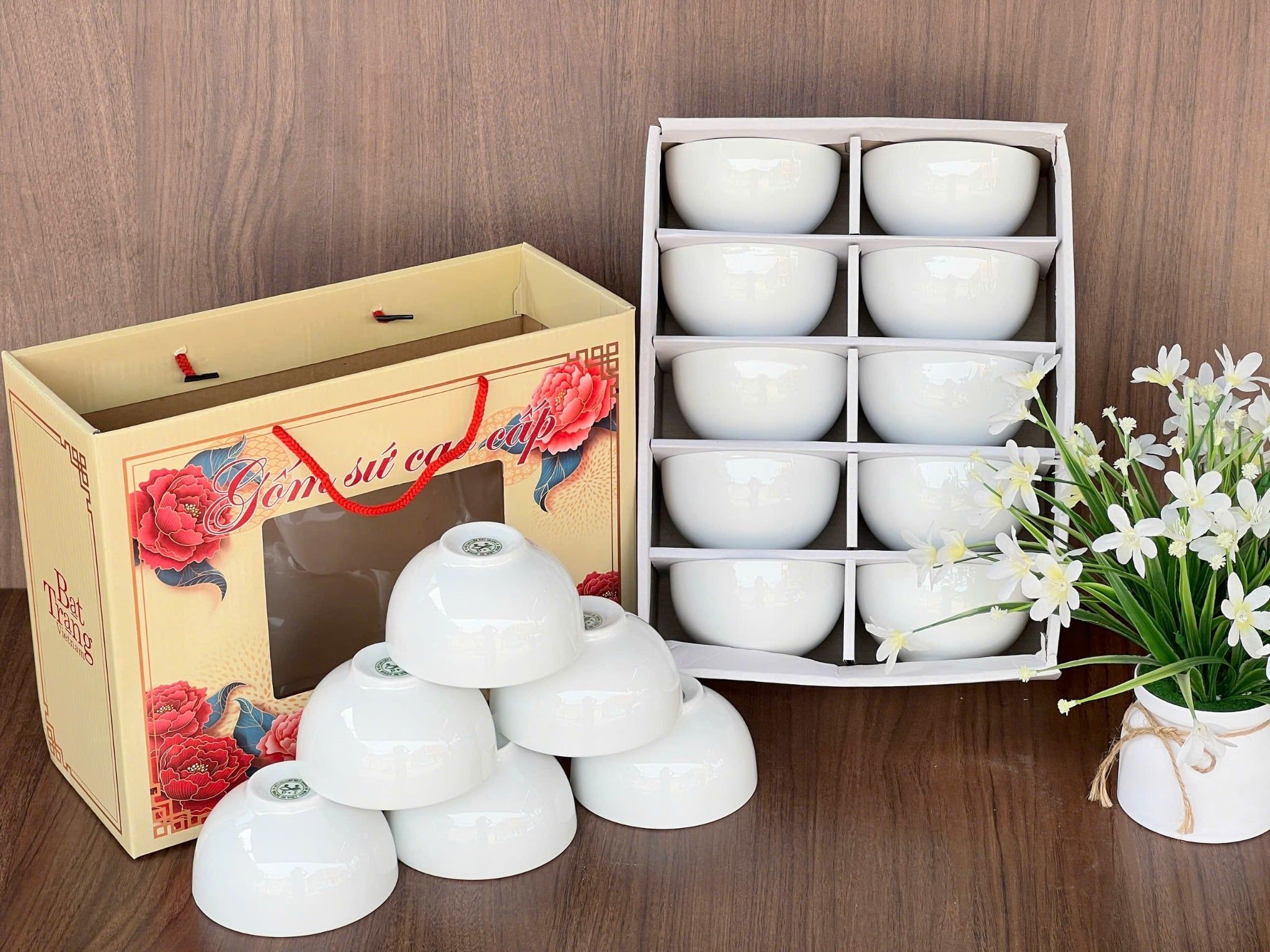  Bát ăn cơm màu trắng đánh chỉ vàng gốm sứ Bát Tràng BKCECN-9980 