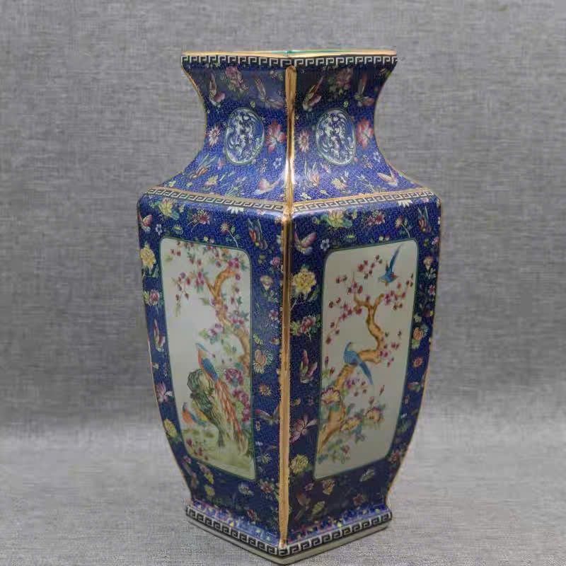  Bình Pháp Lam hoa điểu BKCECN-10007 