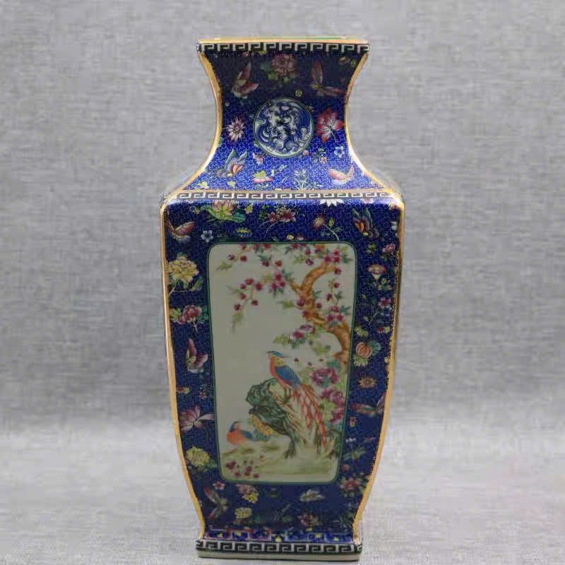  Bình Pháp Lam hoa điểu BKCECN-10007 