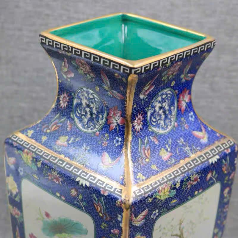  Bình Pháp Lam hoa điểu BKCECN-10007 