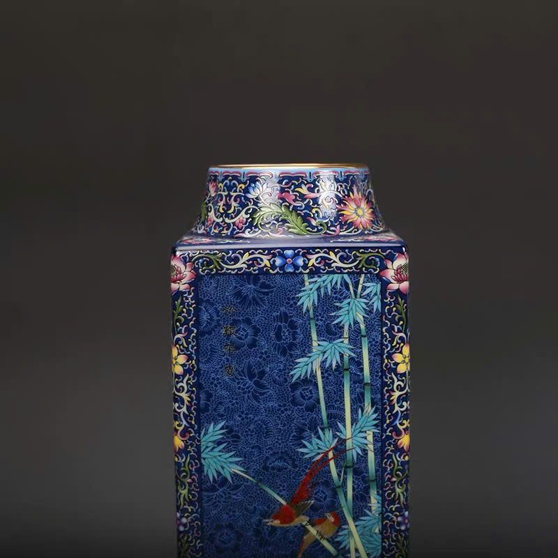  Bình Pháp Lam hoa điểu  BKCECN-10008 