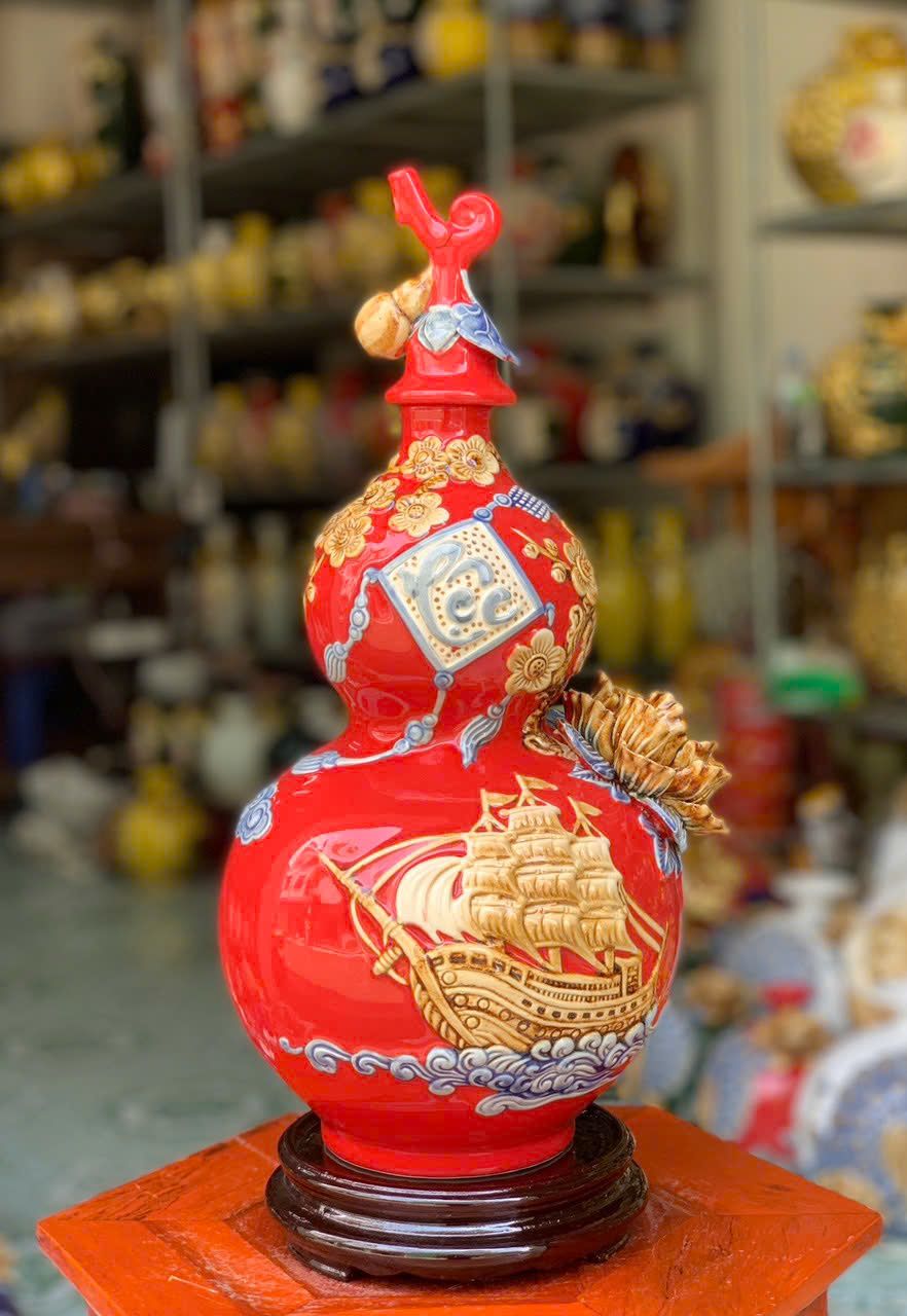  Bình hồ lô gốm “Thuận buồm xuôi gió” BKCECN-10099 