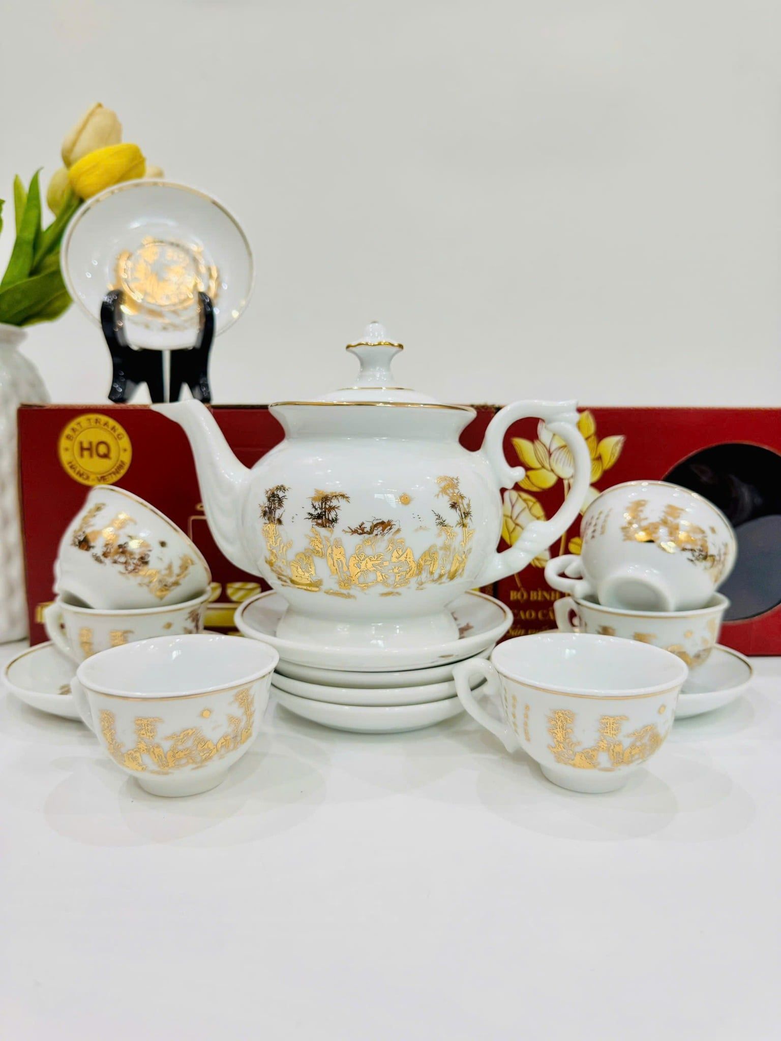  Bộ ấm chén Phú Quý Lão – Vọng Thất Hiền mạ vàng BKCECN-10159 