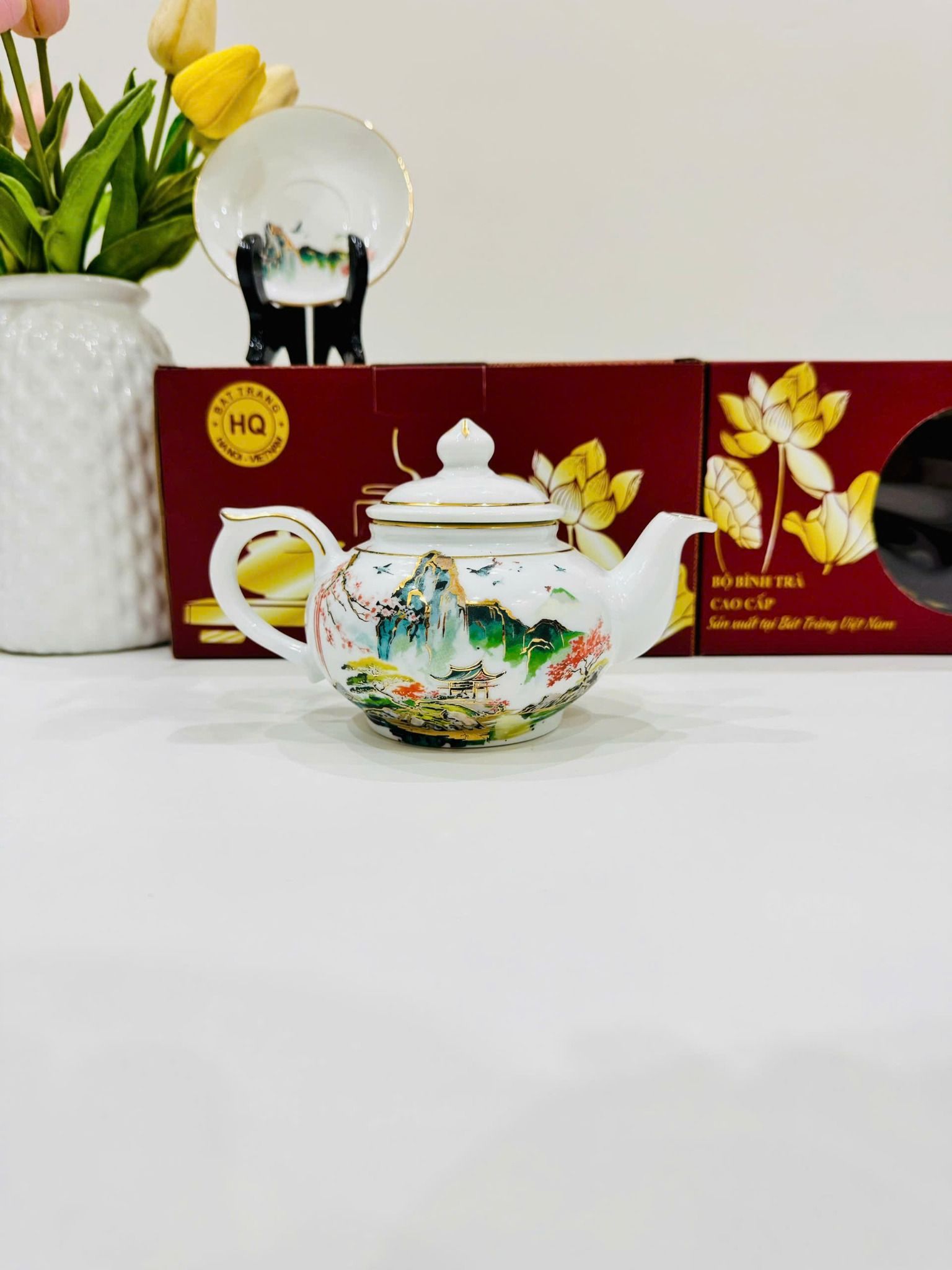  Bộ ấm chén Quả Hồng sơn thủy màu vàng kim BKCECN-10161 