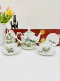  Bộ ấm chén sơn thủy hữu tình màu trắng vẽ vàng kim Bát Tràng BKCECN-10164 