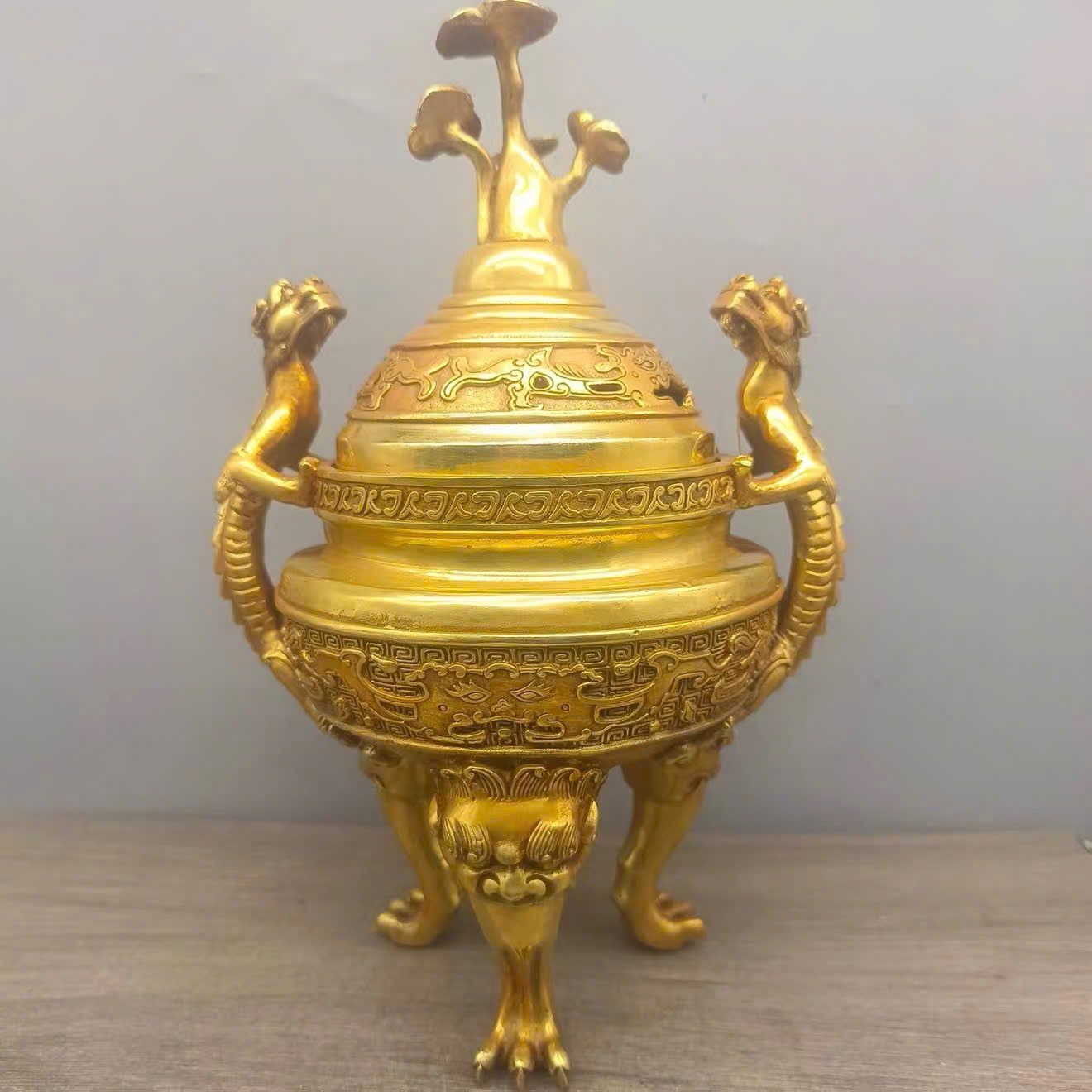  Lư trầm chân cao đồng vàng BKMECN-9692 