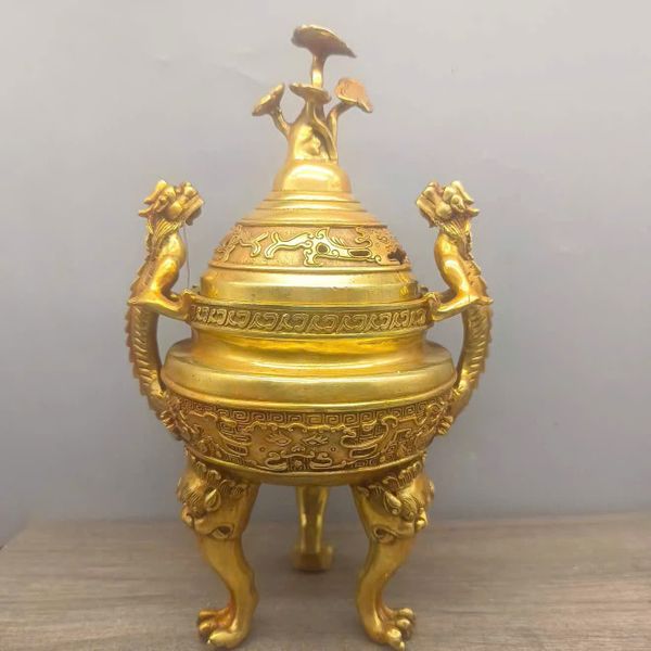  Lư trầm chân cao đồng vàng BKMECN-9692 