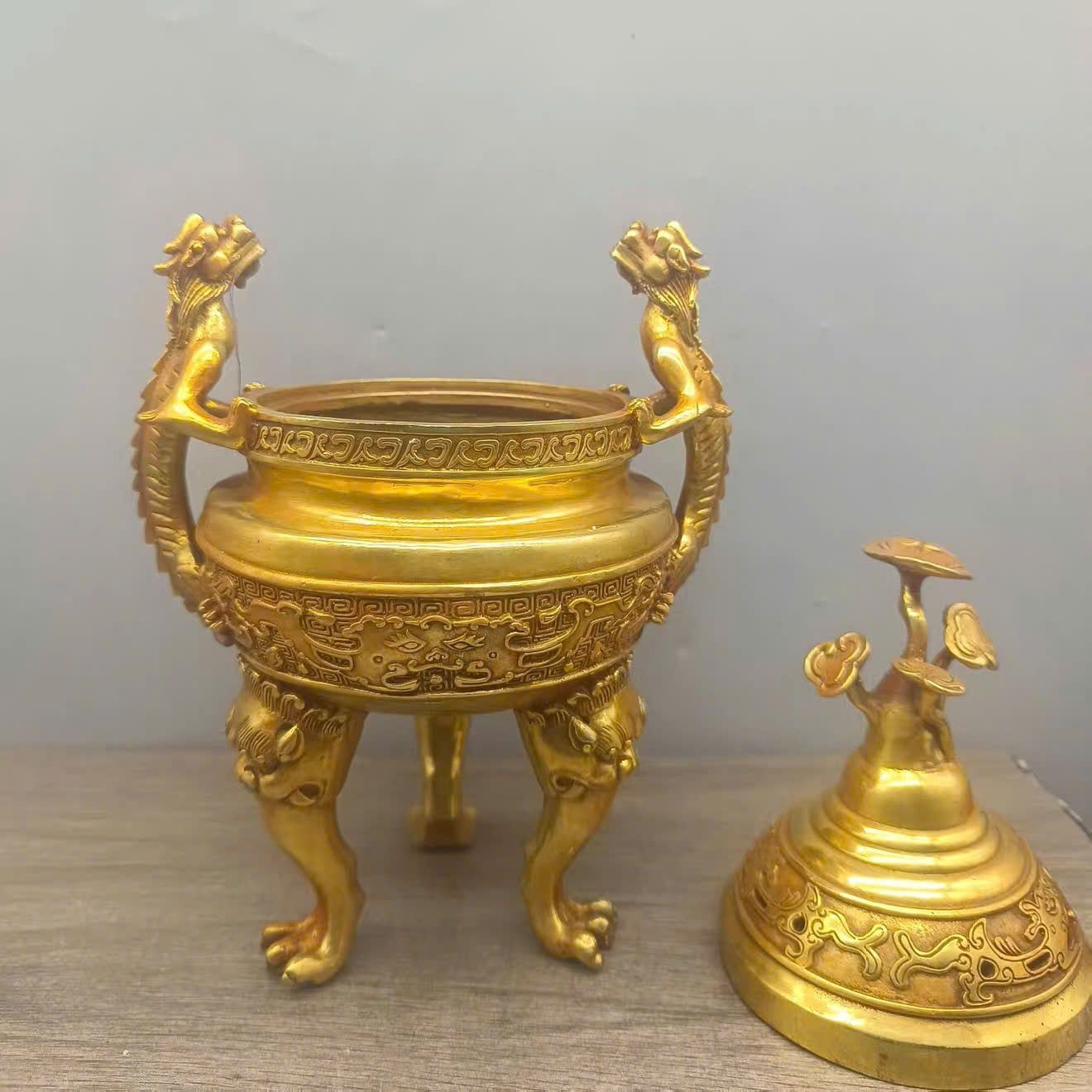  Lư trầm chân cao đồng vàng BKMECN-9692 