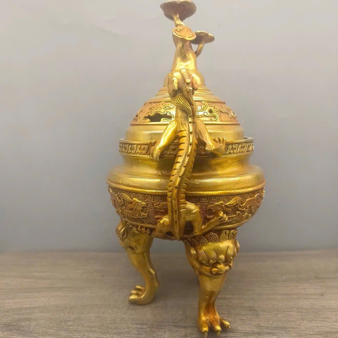  Lư trầm chân cao đồng vàng BKMECN-9692 