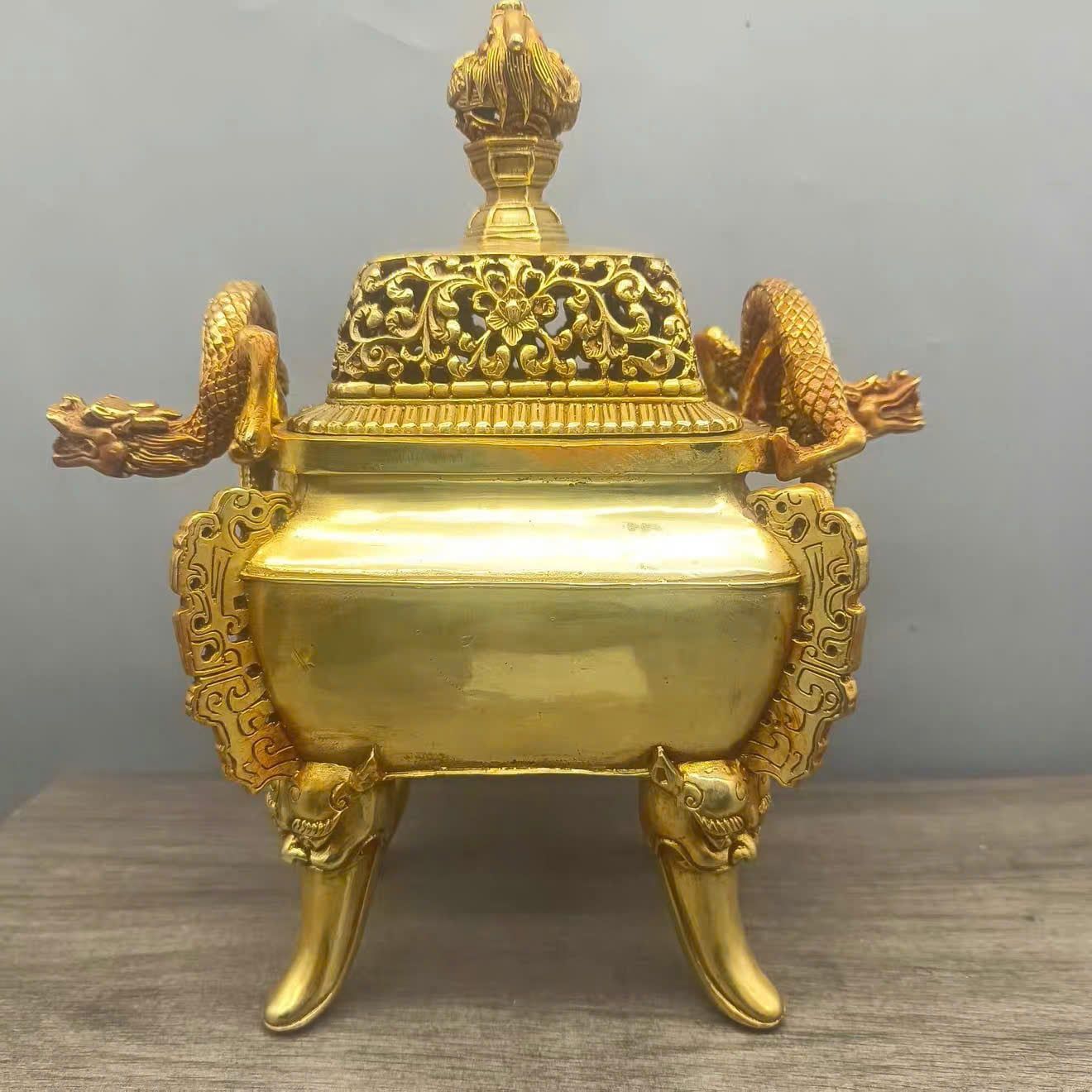  Lư trầm Rồng đồng vàng sưu tầm BKMECN-9693 