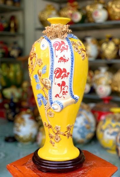  Bình gốm Mai Bình – Phát Tài Phát Lộc Bát Tràng BKCECN-10132 